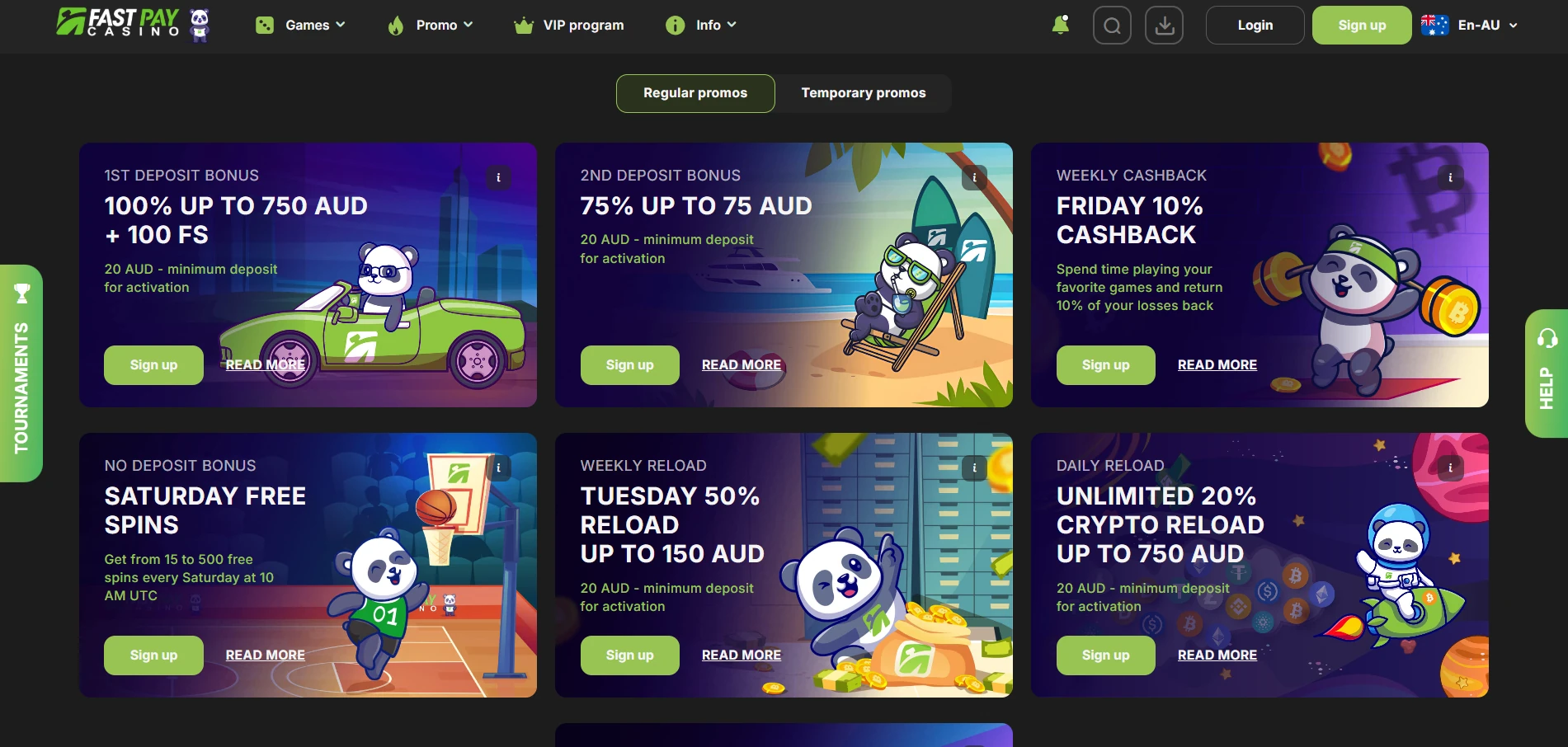 Fastpay Casino bonus section on the official site